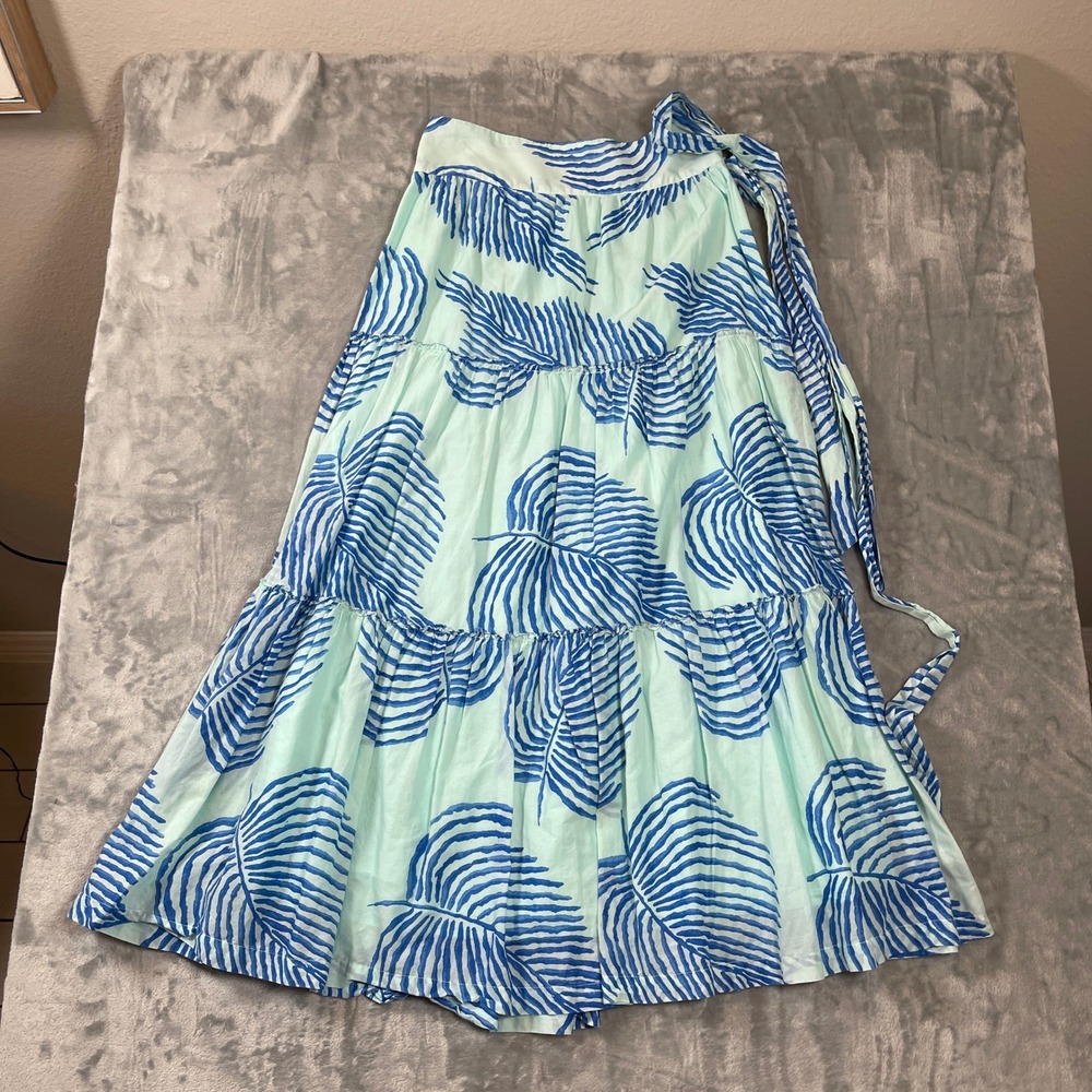 Vineyard Vines Womens Maxi Skirt Size 6 Palm Leaf Tiered Blue Mint Green